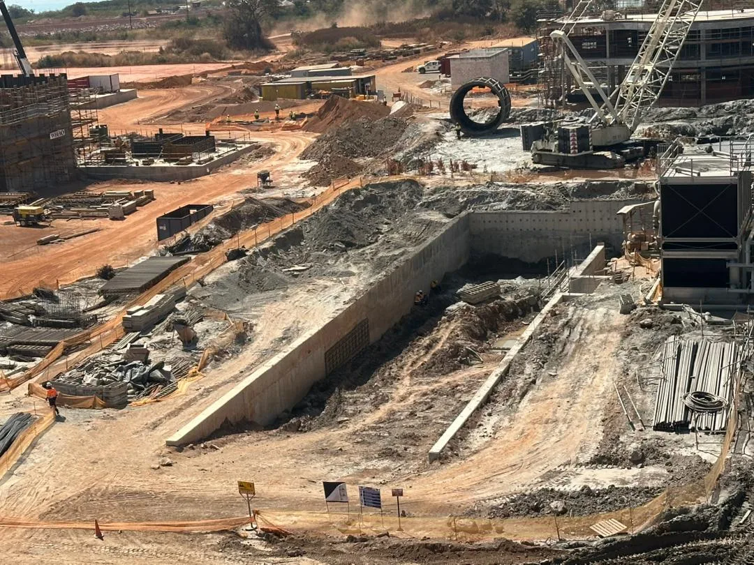 Reinforced concrete cyclone feed pump collection sump under construction at Lumwana mine